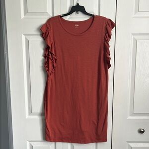 Ana Rust Short Sleeve T-shirt dress with Ruffle Detail